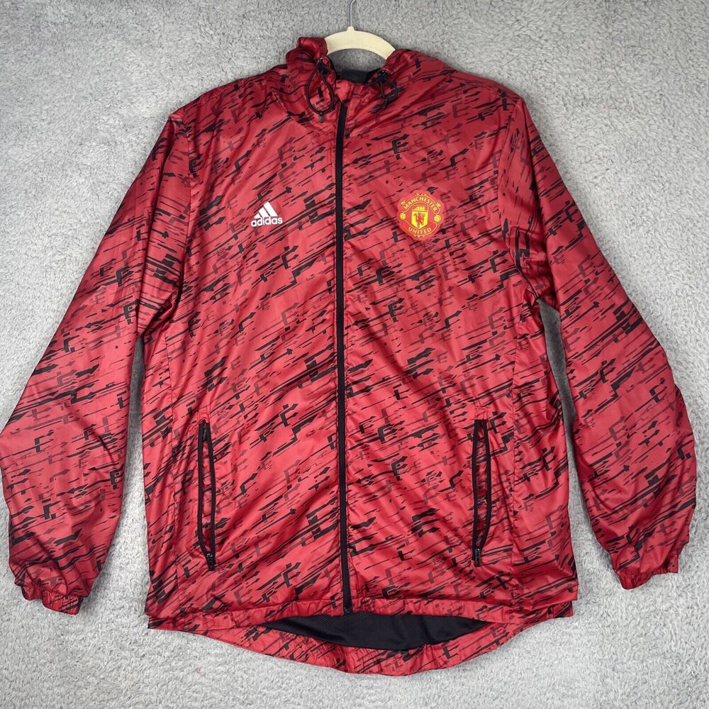 Adidas Manchester United Soccer Windbreaker Jacket 2016/17 Mens Medium Red Black